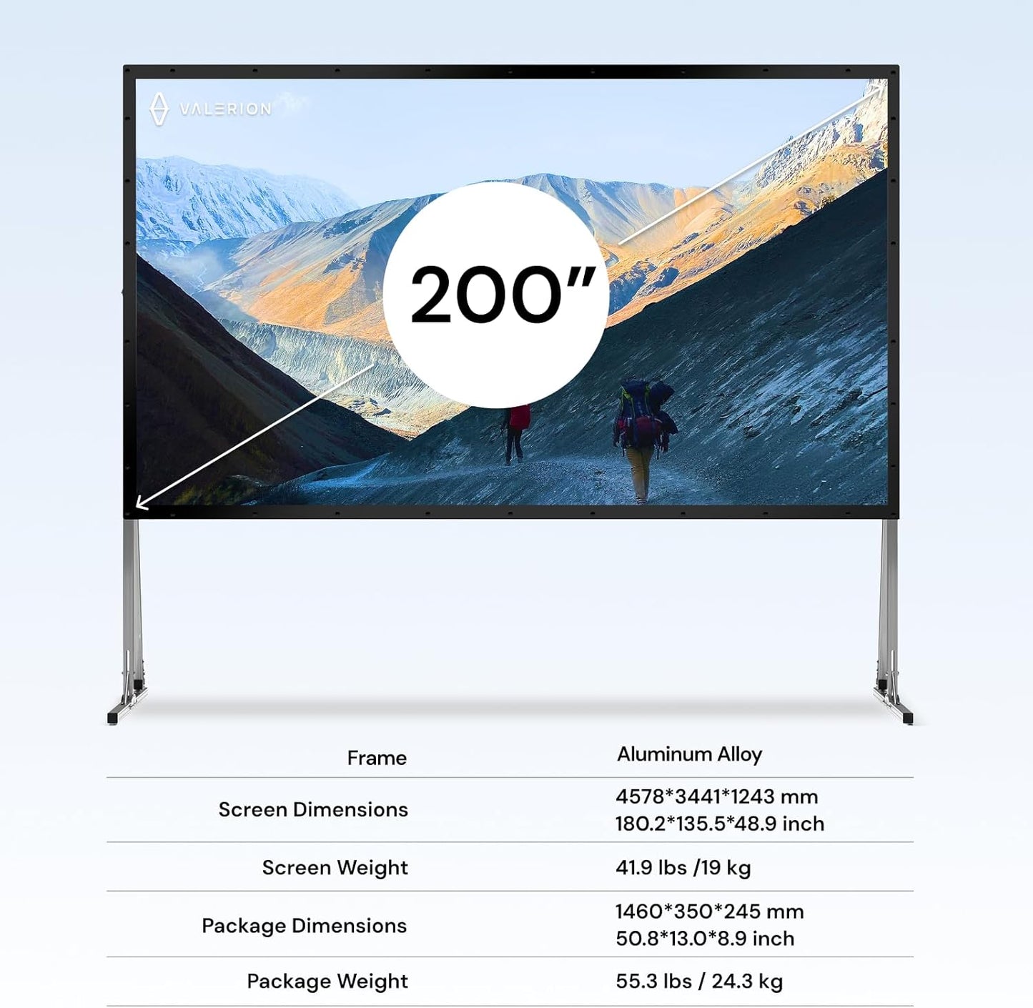 Écran Valerion portable pliable blanc mat pour camping en extérieur