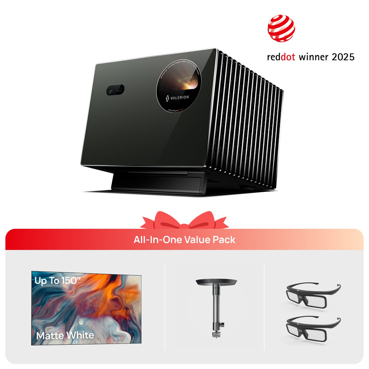 VisionMaster Pro2 + Écran blanc mat & Support plafond & Lunettes 3D(FR)