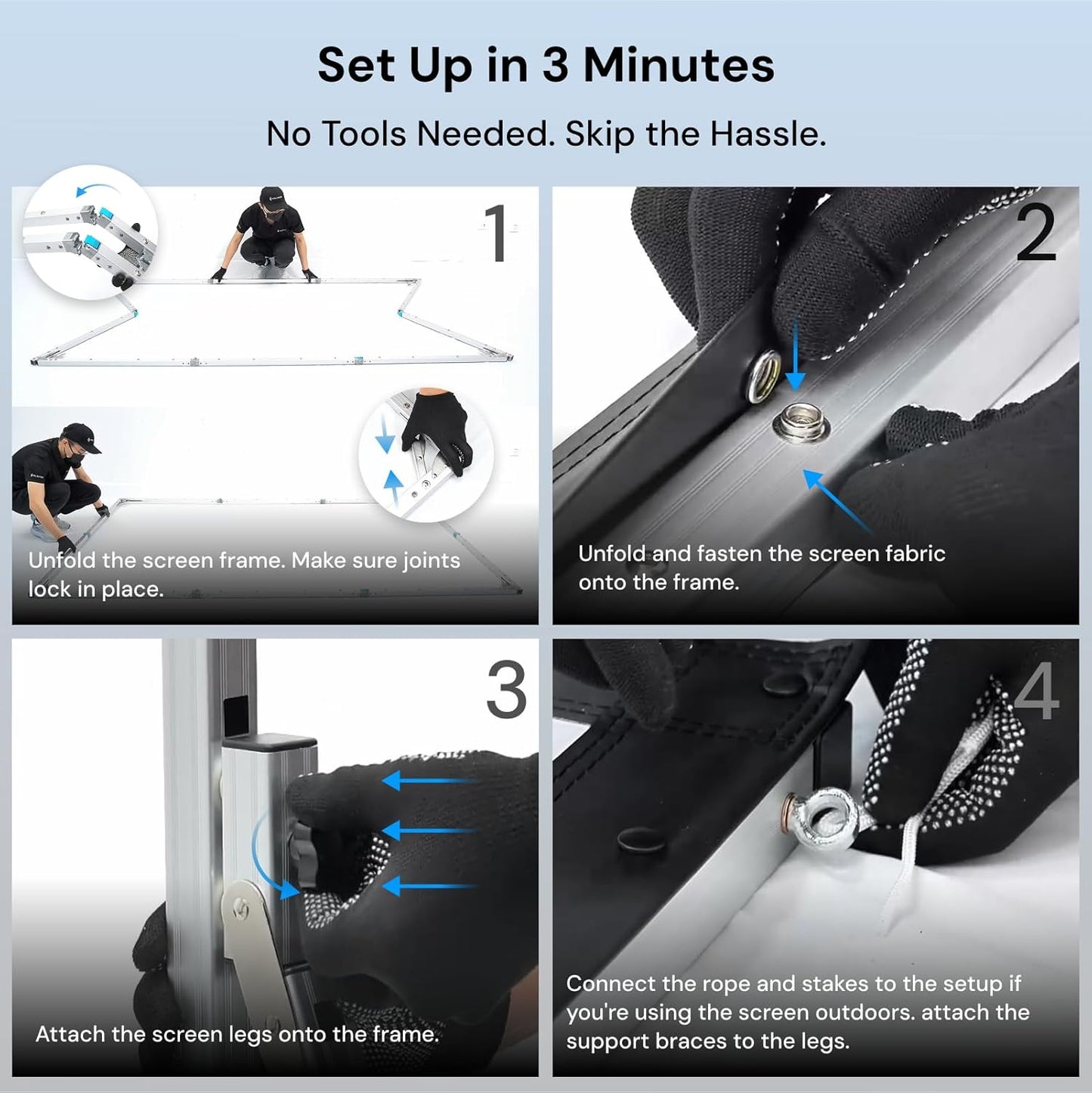 Écran Valerion portable pliable blanc mat pour camping en extérieur