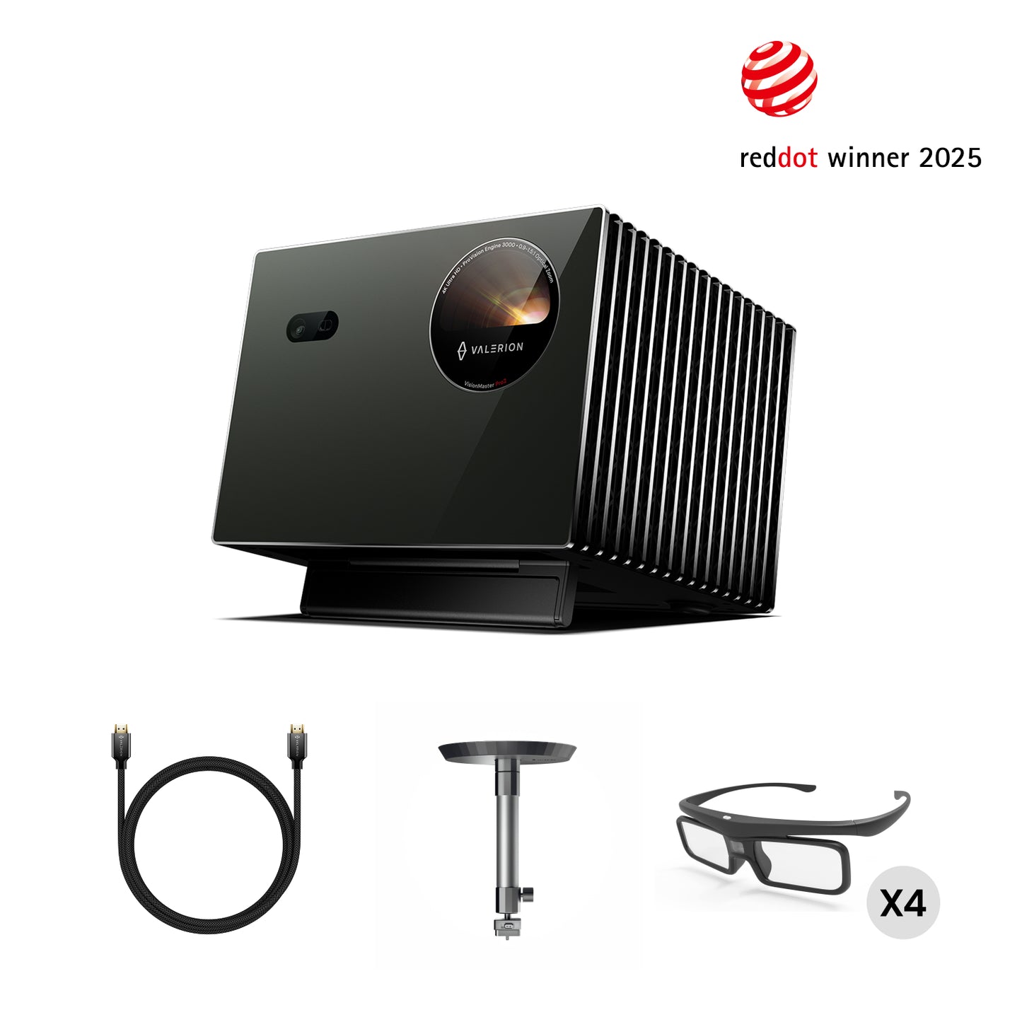 VisionMaster Pro2 + Support + Lunettes 3D (4 paires) + HDMI (2 mètres)