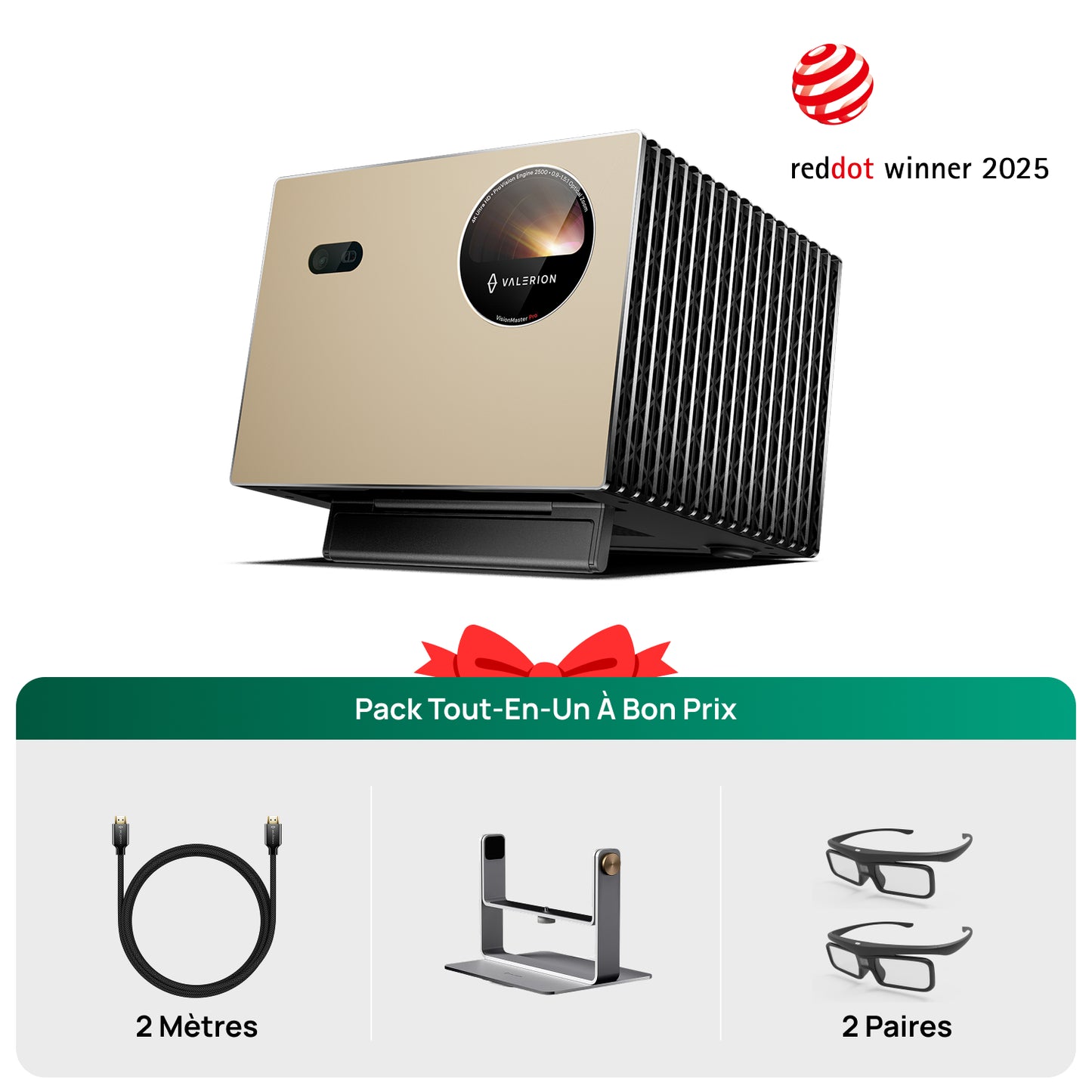 VisionMaster Pro + Support + Lunettes 3D (2 paires) + HDMI