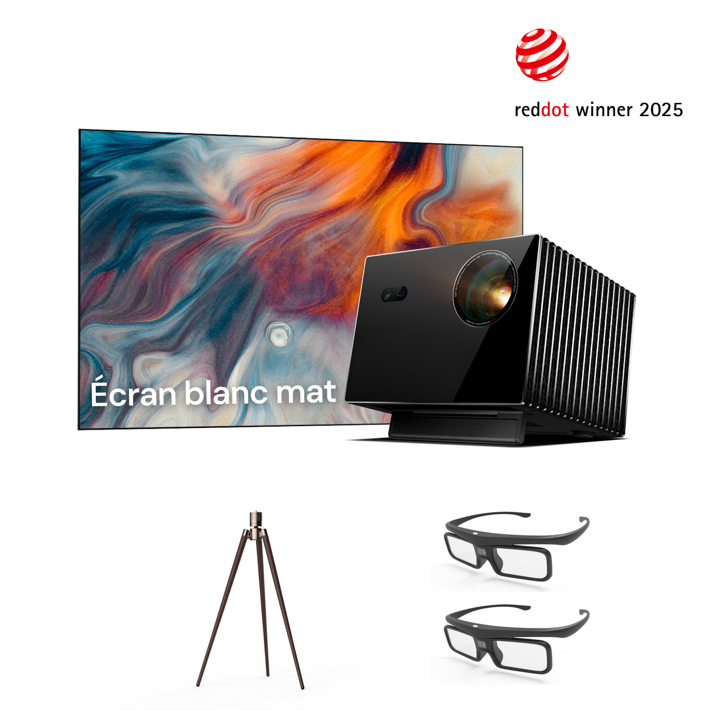 Pack VisionMaster Max+ Support + Écran Blanc + Lunettes 3D Gratuits (2 paires)