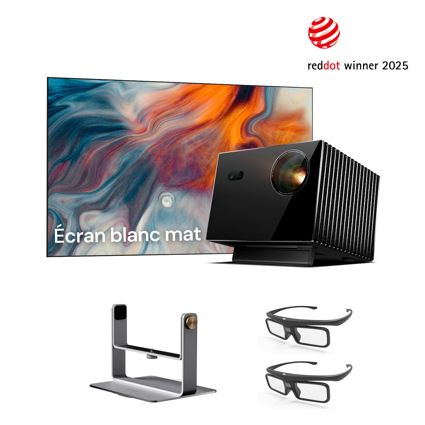 Pack VisionMaster Max+ Support + Écran Blanc + Lunettes 3D Gratuits (2 paires)