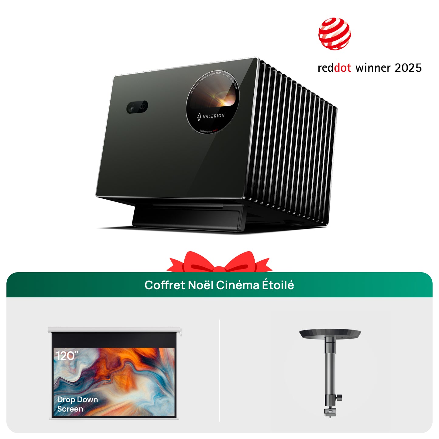 VisionMaster Pro2 + Support + Écran motorisé déroulant 120"