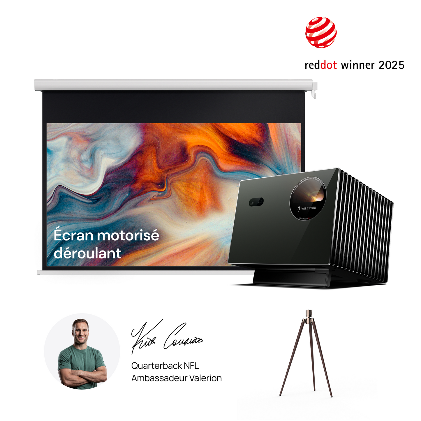VisionMaster Pro2 + Support + Écran motorisé déroulant 120"
