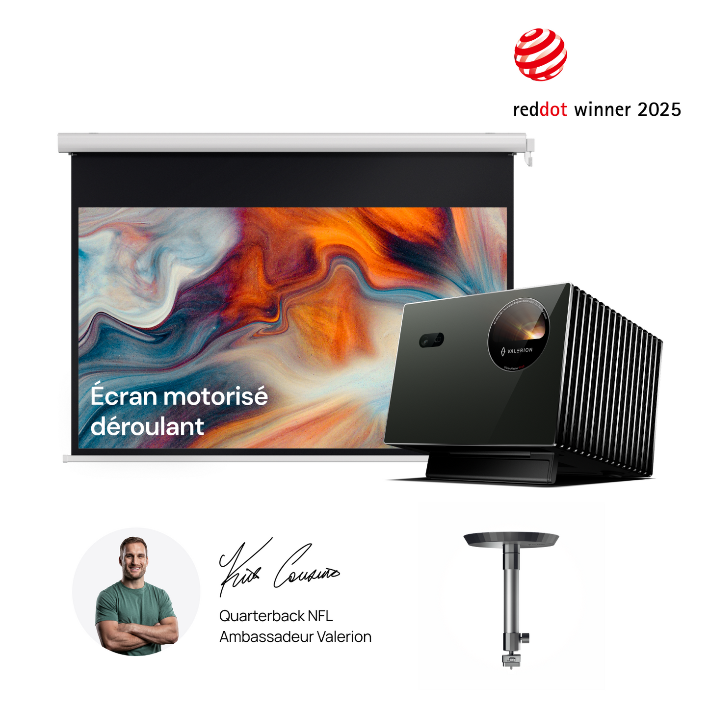 VisionMaster Pro2 + Support + Écran motorisé déroulant 120"